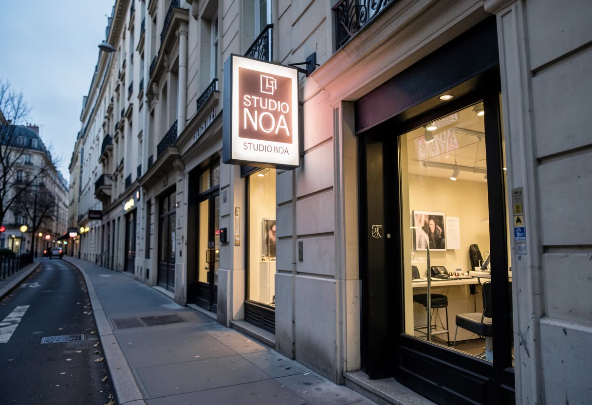 Drapeau lumineux perpendiculaire pour une salon de coiffure