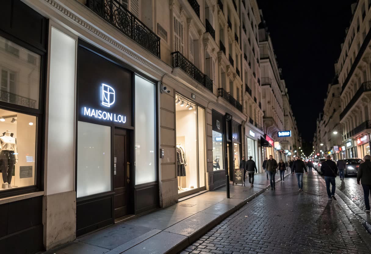 Drapeau lumineux perpendiculaire pour une boutique de mode