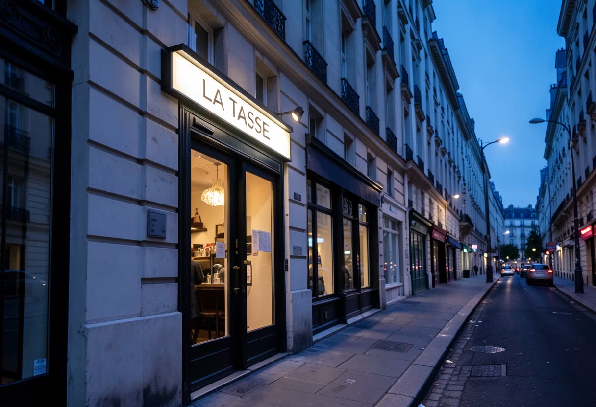 Drapeau lumineux perpendiculaire pour une café