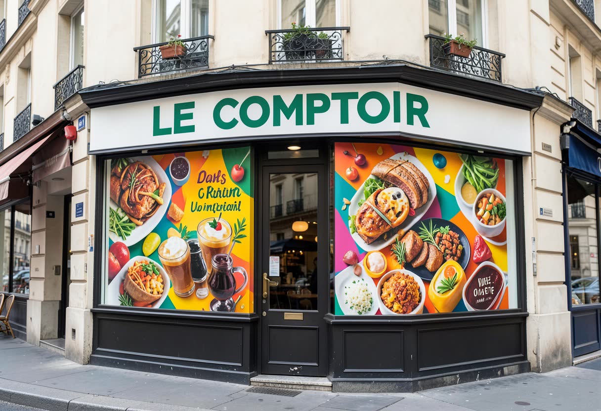Impression grand format (vinyle adhésif, bâche) pour une restaurant