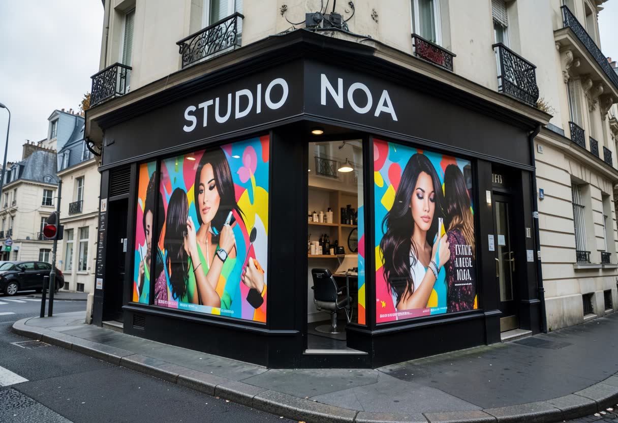 Impression grand format (vinyle adhésif, bâche) pour une salon de coiffure