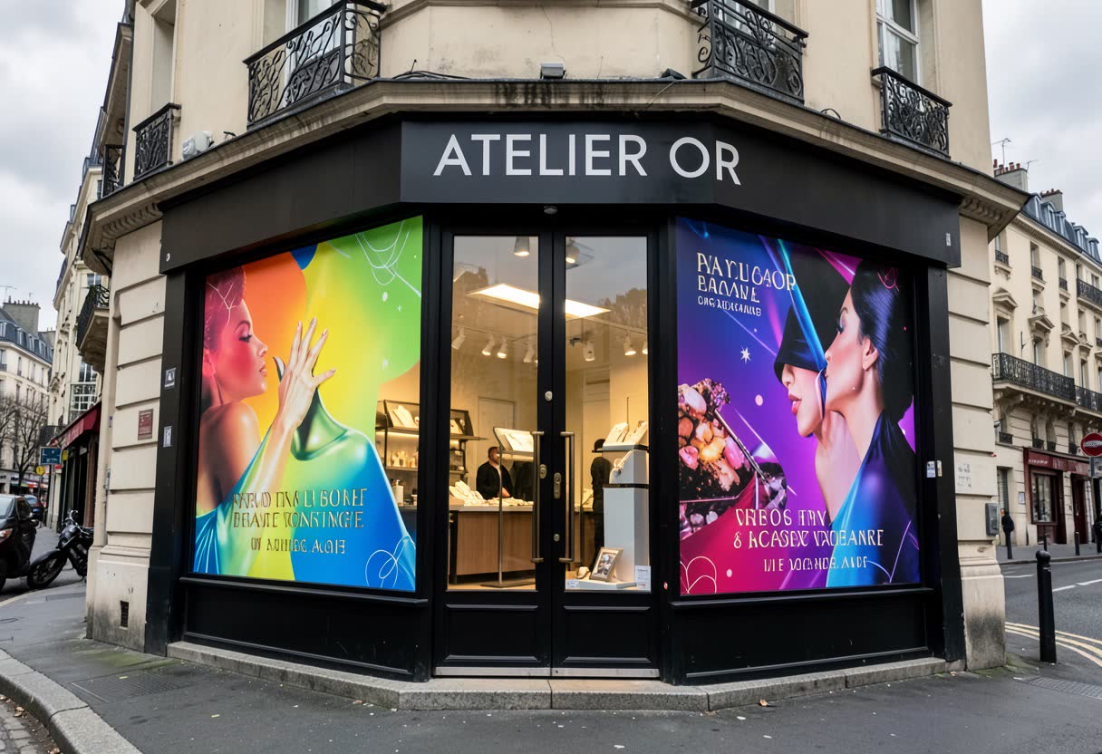Impression grand format (vinyle adhésif, bâche) pour une bijouterie