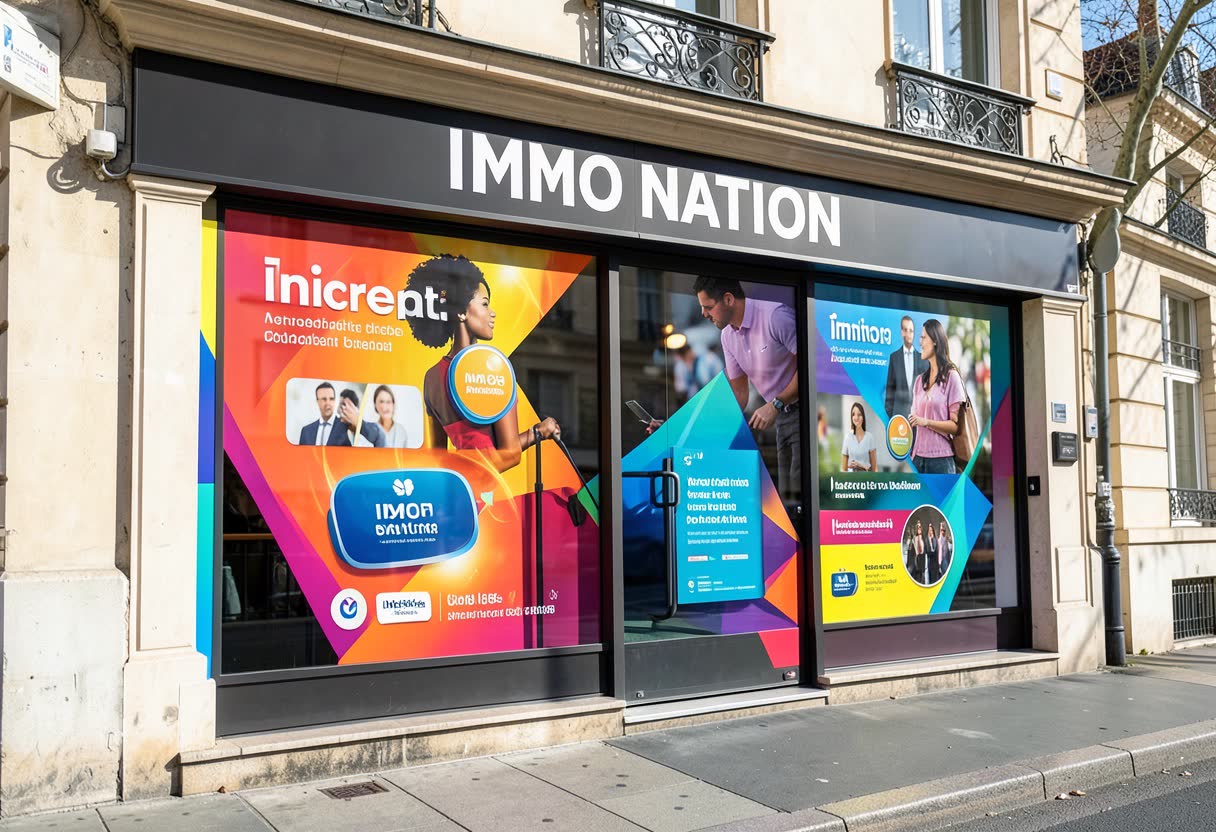 Impression grand format (vinyle adhésif, bâche) pour une agence immobilière