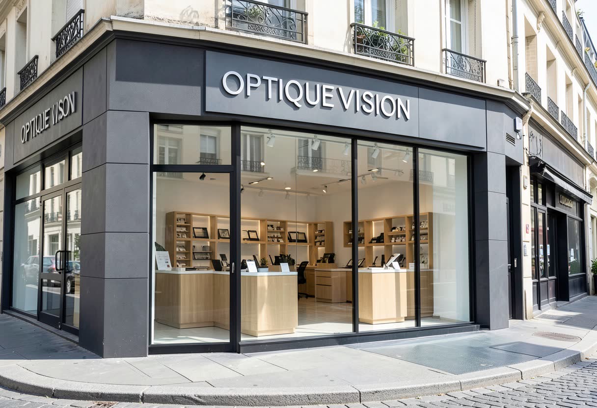 Habillage de façade et vitrerie pour une opticien
