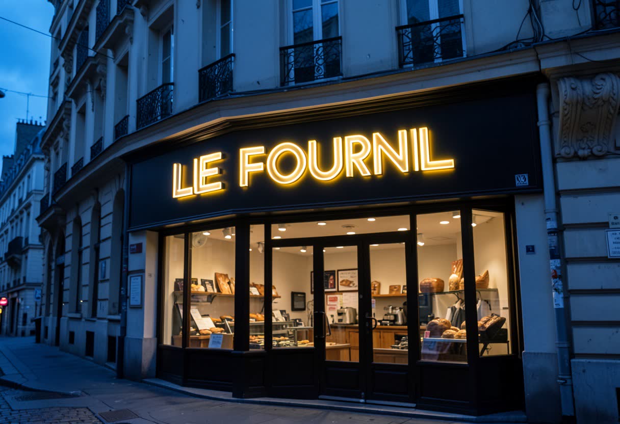 Enseigne en lettres lumineuses LED pour une boulangerie à Paris