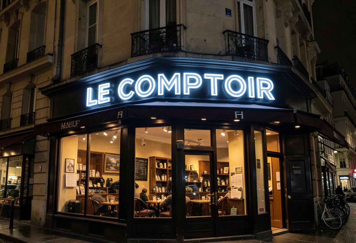 Enseigne en lettres lumineuses LED pour une restaurant à Paris