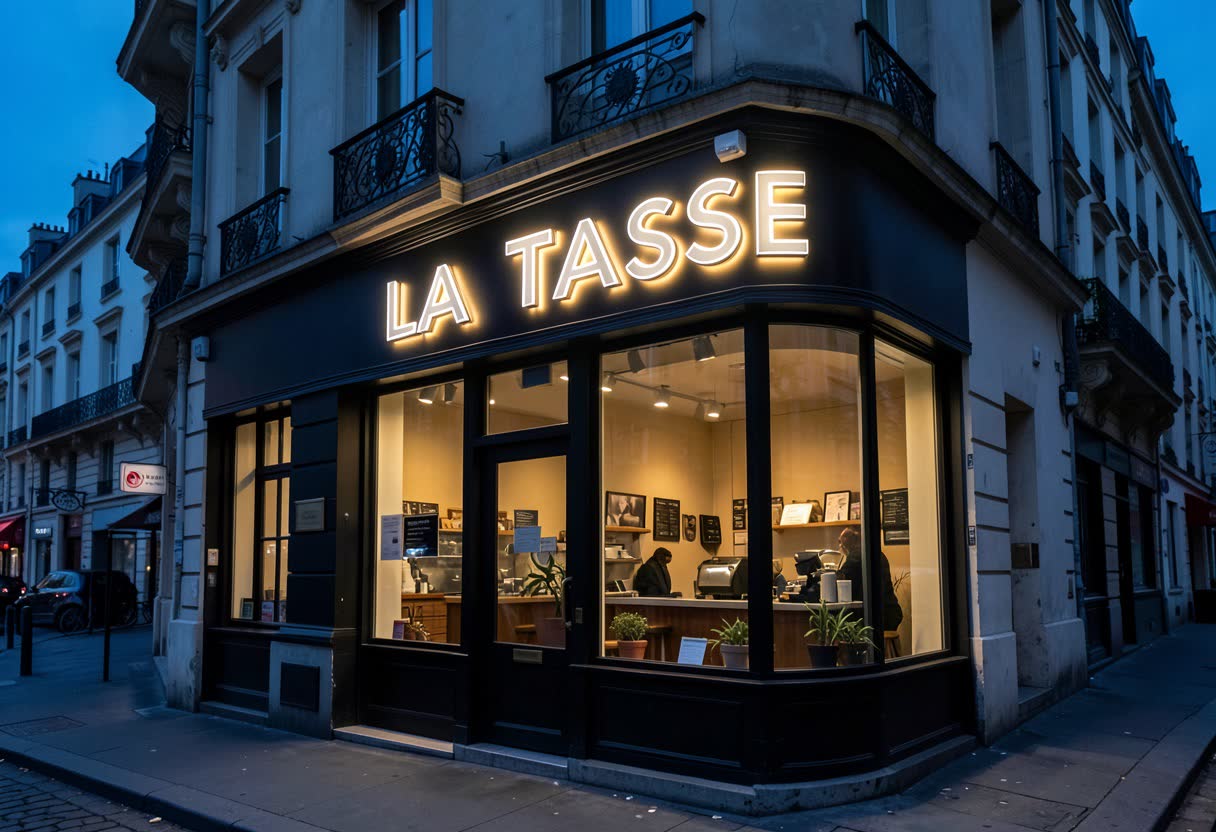 Enseigne en lettres lumineuses LED pour une café à Paris