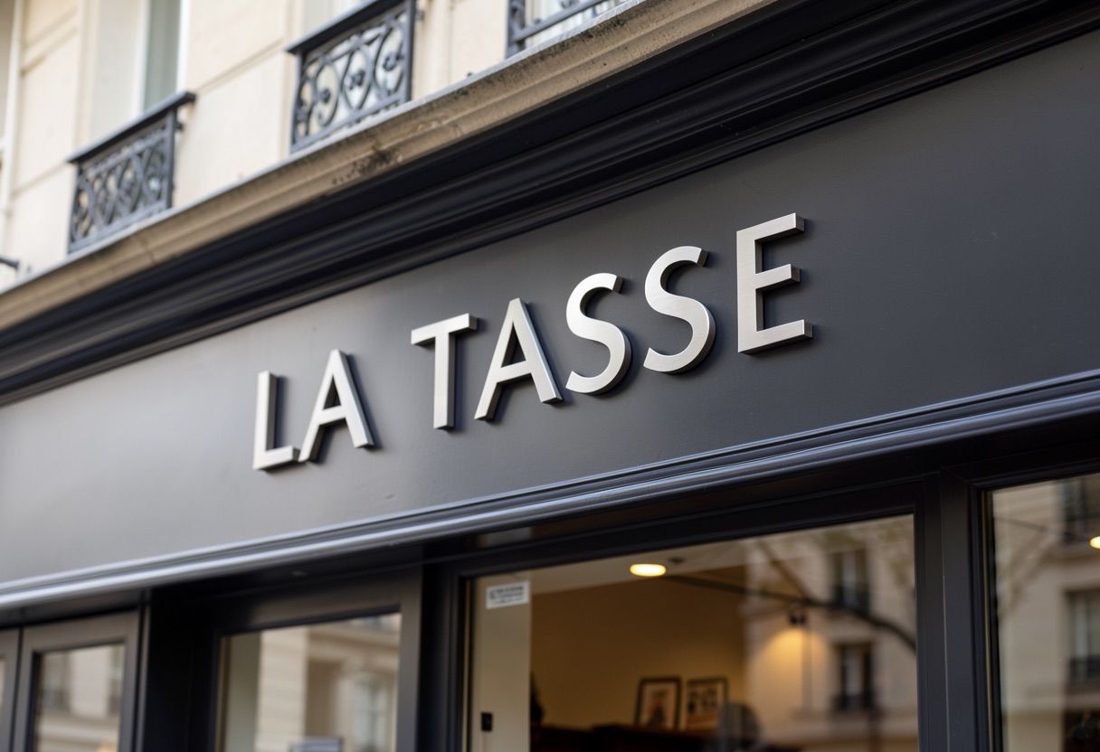 Enseigne non lumineuse en lettres découpées pour une café