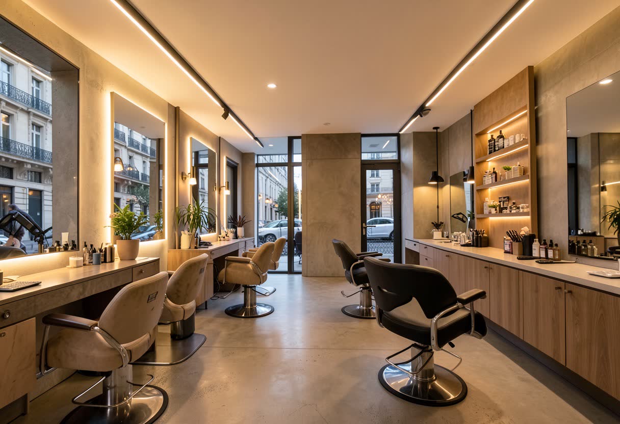 Rénovation et mise en lumière de l'intérieur d'une salon de coiffure