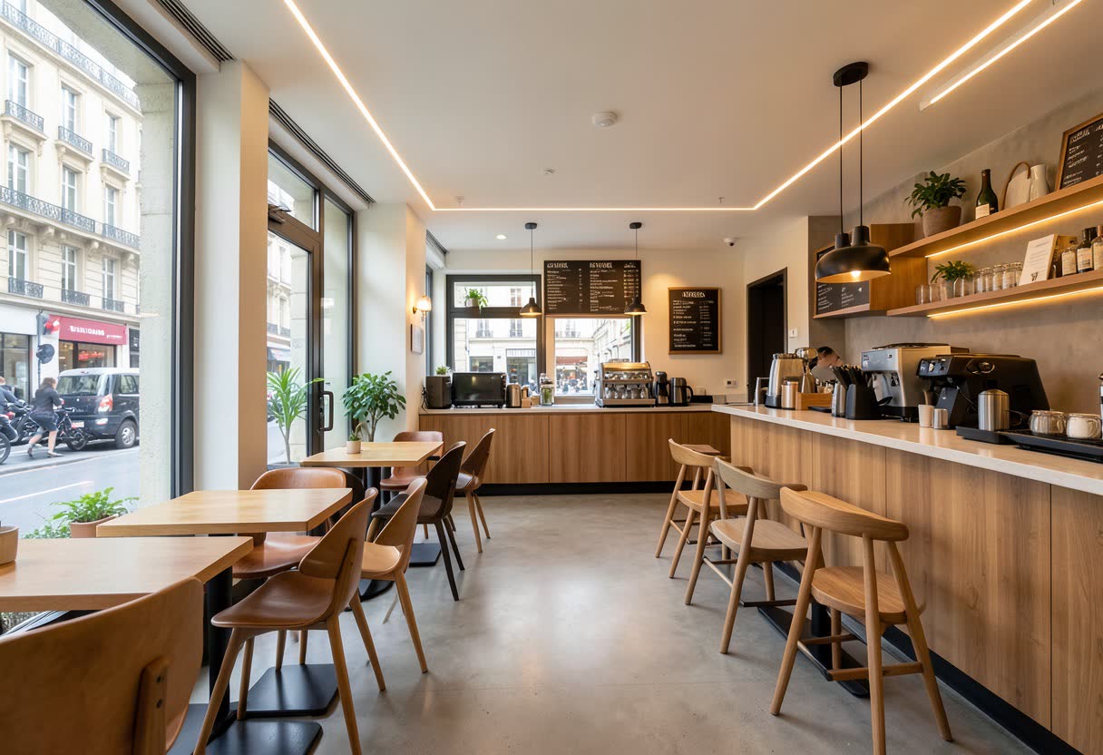 Rénovation et mise en lumière de l'intérieur d'une café