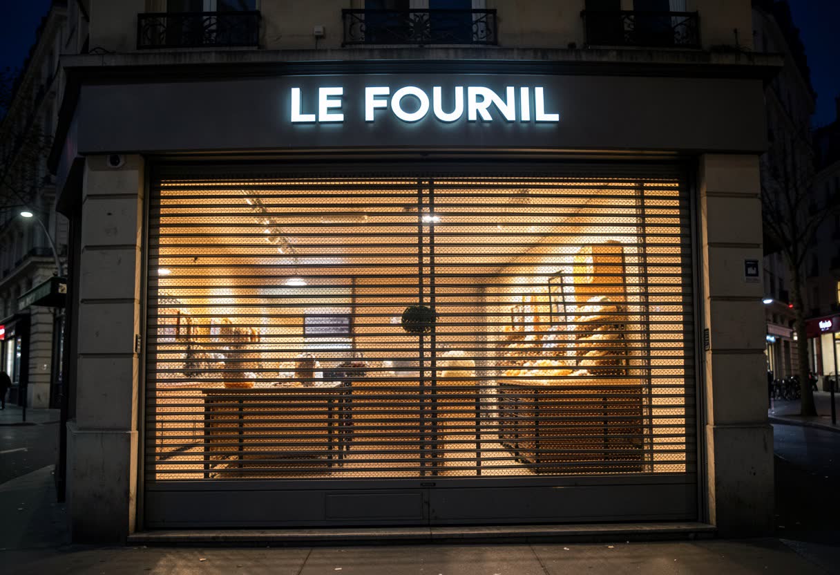 Rideau métallique micro-perforé sur une boulangerie