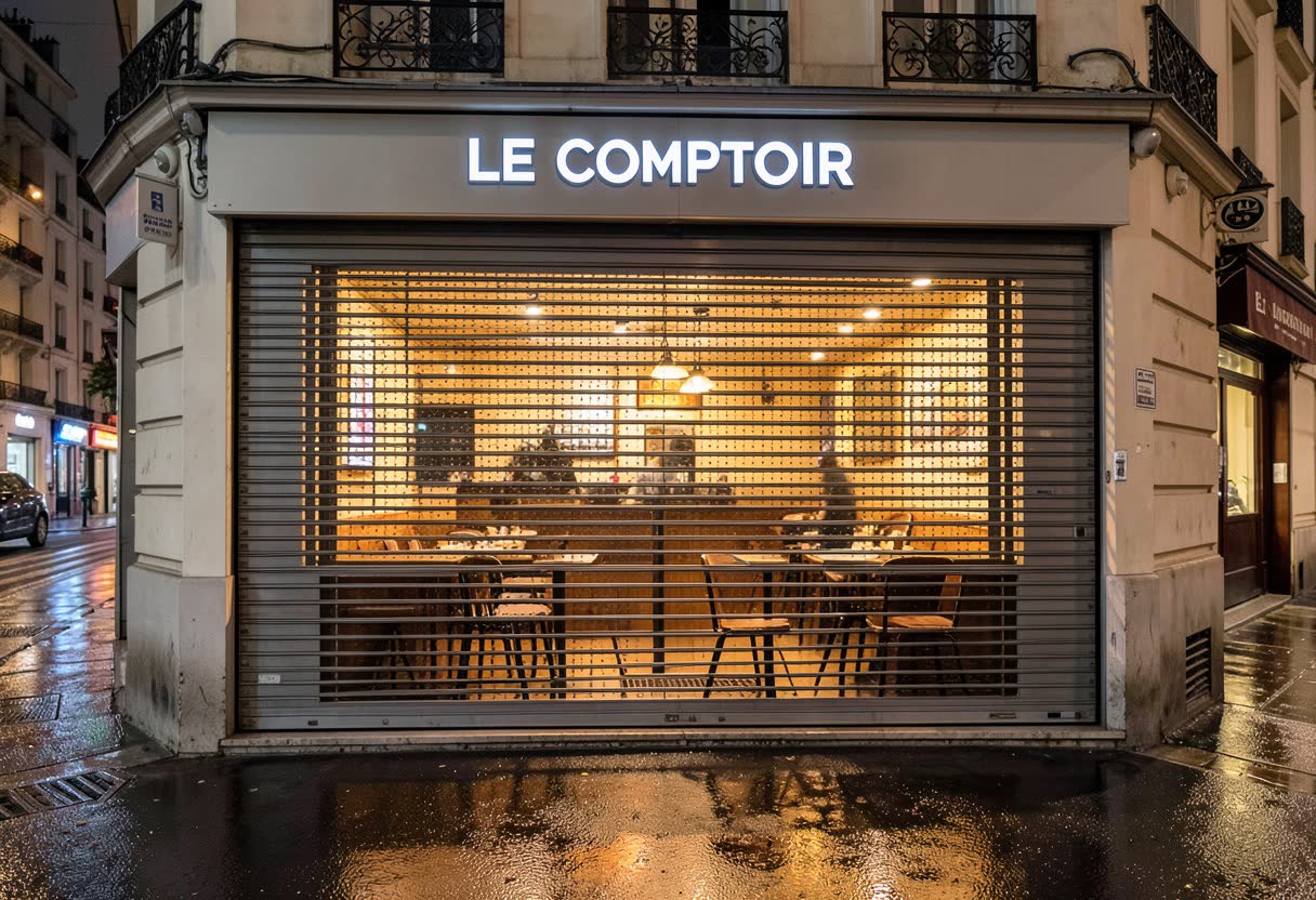 Rideau métallique micro-perforé sur une restaurant