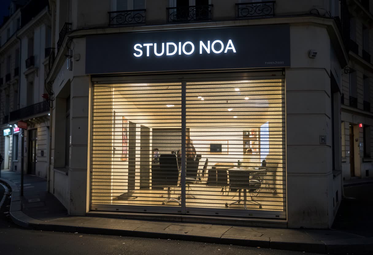 Rideau métallique micro-perforé sur une salon de coiffure