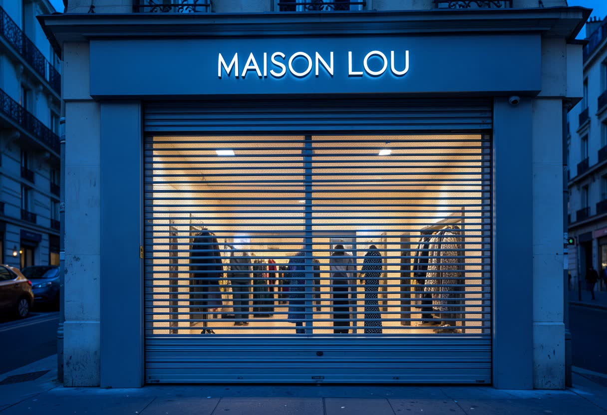 Rideau métallique micro-perforé sur une boutique de mode