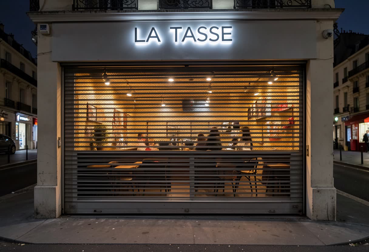 Rideau métallique micro-perforé sur une café
