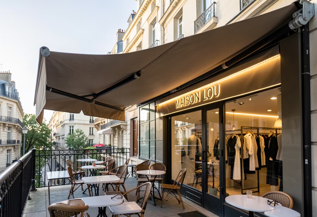Store banne avec lambrequin LED pour une boutique de mode